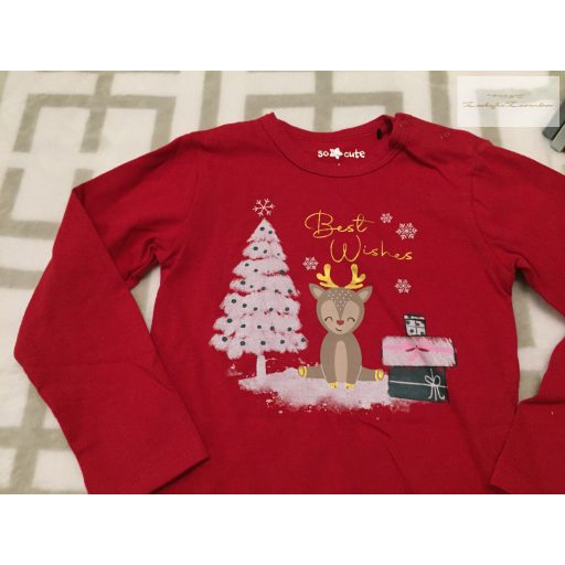 So Cute 3 év  98 cm piros, fenyő - rénszarvas mintás pamut lány body - új, csak lecímkézve - karácsonyi