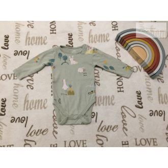   Next 3-6 hó  68 cm zöld, nyuszi-bárány-liba mintás pamut  body -újszerű, hibátlan