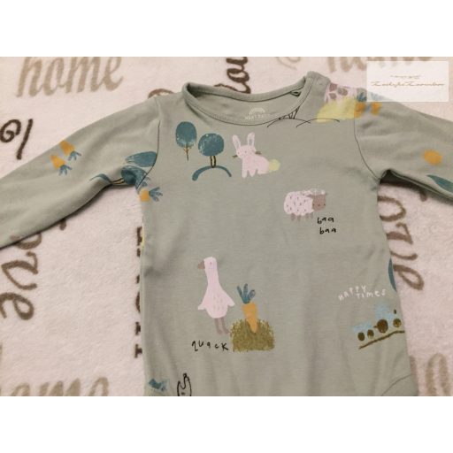Next 3-6 hó  68 cm zöld, nyuszi-bárány-liba mintás pamut  body -újszerű, hibátlan