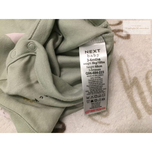 Next 3-6 hó  68 cm zöld, nyuszi-bárány-liba mintás pamut  body -újszerű, hibátlan