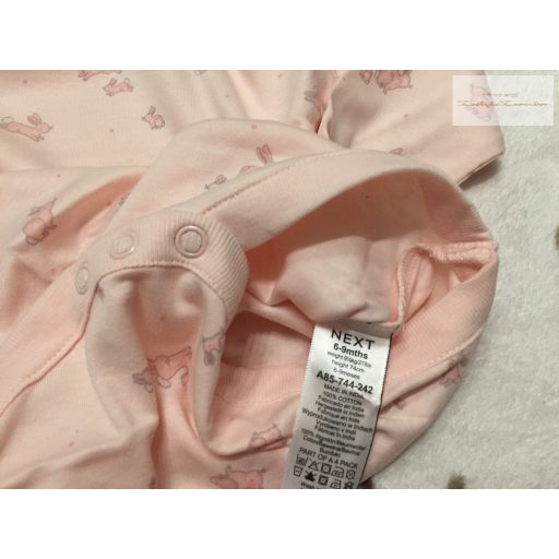 Next 6-9 hó 68 - 74 cm  rózsaszín - fehér, nyuszi és virágmintás pamut lány body szett 2 db-új, szettet bontottam