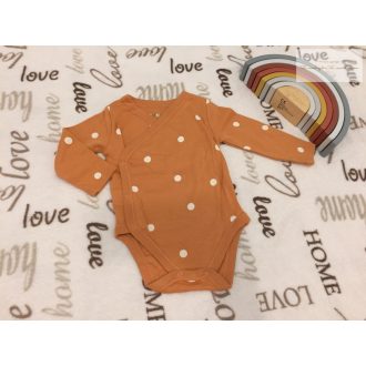   Maybe Baby 6-9 hó 74 cm barna fehér pöttyös átlapolós pamut lány body- újszerű,hibátlan