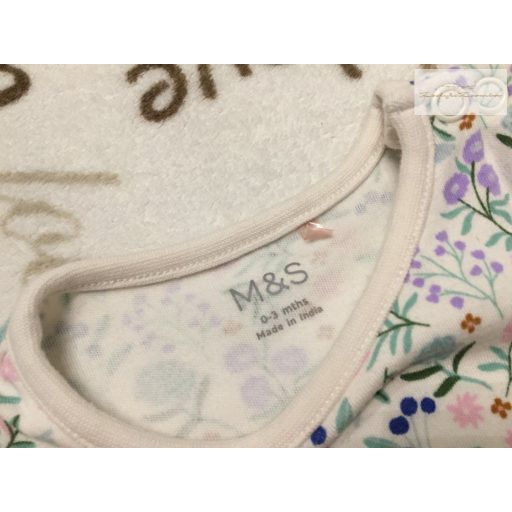 M§S 0 -3 hó 6 kg 62 cm fodros- virágmintás pamut lány body .- újszerű, hibátlan