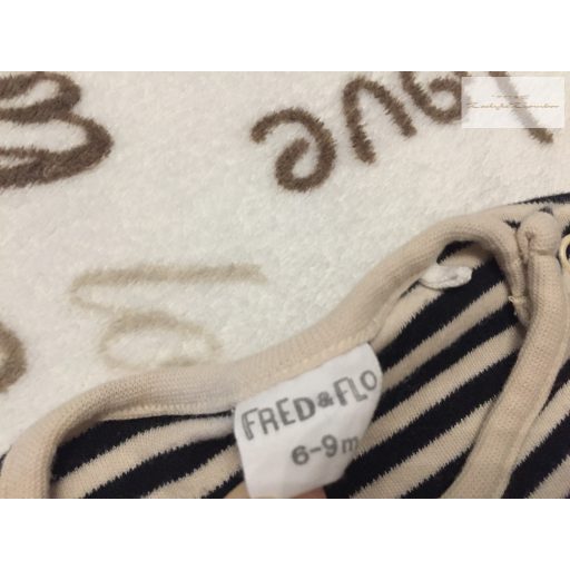 Fred§Flo 6-9 hó 68 - 74 cm bézs csíkos pamut fiú body- újszerű,hibátlan