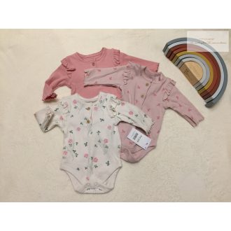   George újszülött 50 - 56 cm 4,1 kg  fodros - virágmintás pamut lány body szett 3 db  ú, címkés