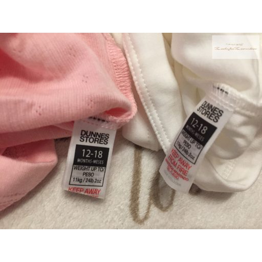 Dunnes 12-18 hó 80-86  cm fehér -rózsaszín anyagában mintás puha pamut lány body  szett 2 db -  új, szettet bontottam