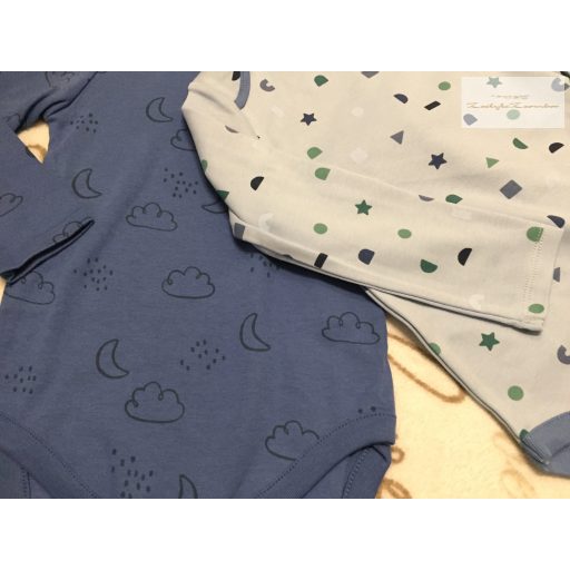 Next 18 - 24 hó 86-92 cm kék felhőés csillag mintás  pamut fiú body szett 2 db-új, szettet bontottam
