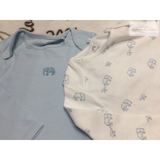 Next 12-18 hó 86 cm kék - fehér elefánt mintás  pamut fiú body szett 2 db-új, szettet bontottam