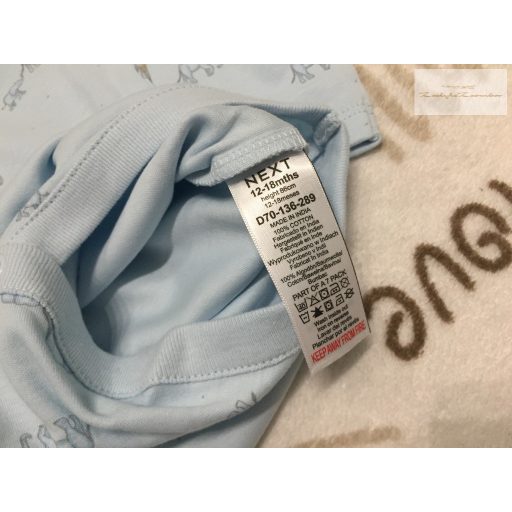 Next 12-18 hó 86 cm kék - fehér elefánt mintás  pamut fiú body szett 2 db-új, szettet bontottam