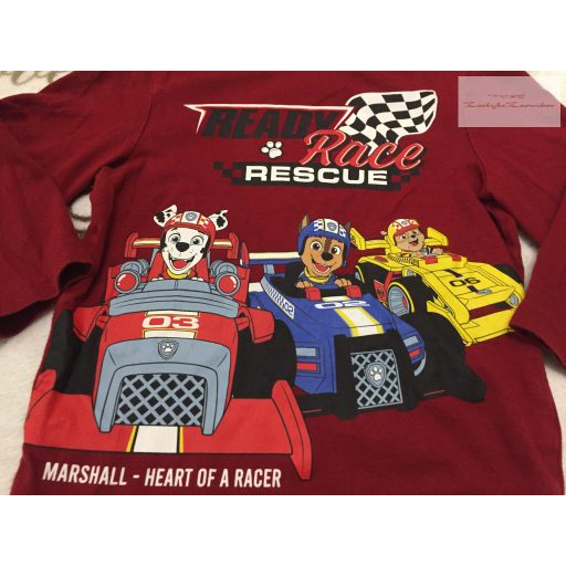 Paw Patrol 18-24 hó 86-92 cm bordó, Chase-Robble-Marshall mintás pamut fiú felső-újszerű,hibátlan-Mancs őrjárat