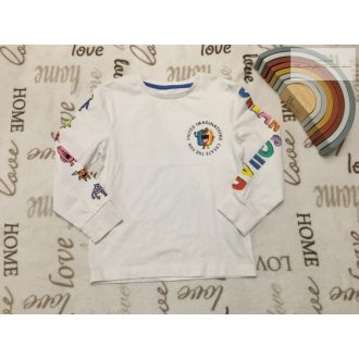   Primark 5-6 év 110-116 cm fehér, színes feliratos - mintás pamut fiú felső- - új, csak lecímkézve