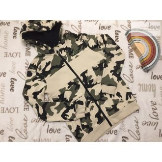   George 11-12 év 146-152 cm bézs-terepmintás puha pamut fiú kapucnis felső/ pulóver- újszerű,hibátlan