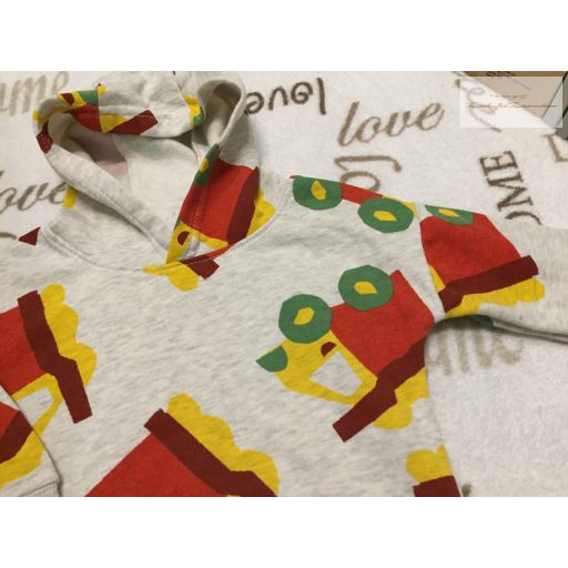 Dunnes 12-18 hó 86 cm színes jármű mintás, kapucnis, pamut fiú felső/ pulóver-   új, szettet bontottam