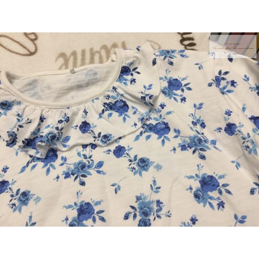 George 8-9 év 128 -134 -cm kék virágmintás - fodros vékonyabb  pamut lány felső/ pulóver újszerű,hibátlan