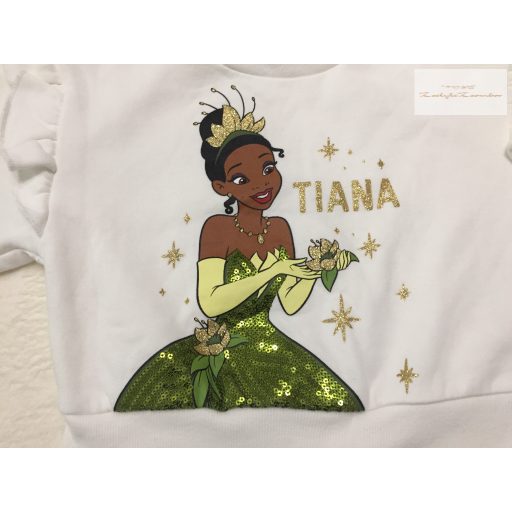 Disney 18- 24 hó 92 cm fehér, Tiana hercegnő mintás puha pamut lány felső/ pulóver- újszerű,hibátlan