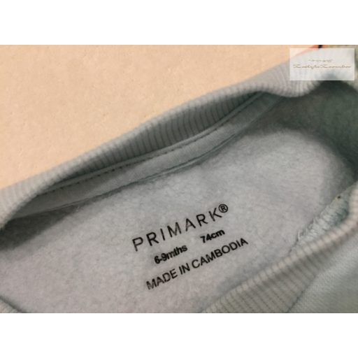 Primark 6-9 hó 74 cm világoskék, színes munkagép mintás pamut fiú felső/ pulóver - újszerű,hibátlan