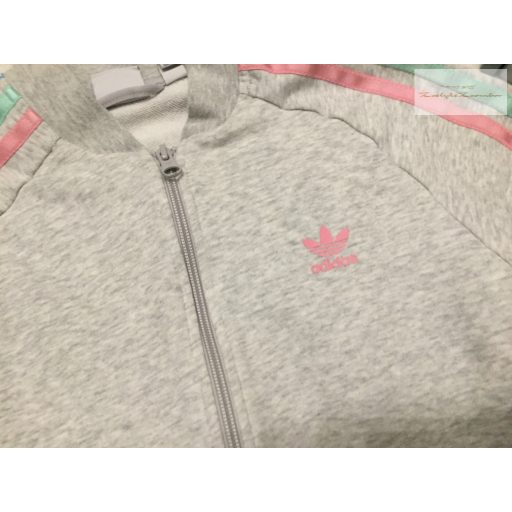 Adidas 12 -13 év 158 cm szürke , oldalt színes csíkos pamut lány felső/ pulóver - újszerű,hibátlan