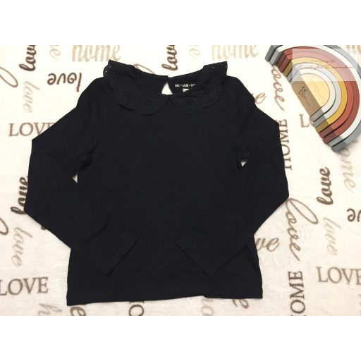 F§F 9-10 év 140 cm fekete, madeirás-galléros vékony pamut lány felső- új, szettet bontotttam