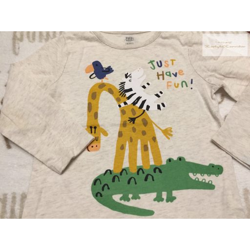 Fred§Flo 18 - 24 hó 92 cm  bézs, krokodil-zsiráf-zebra mintás pamut fiú felső- újszerű,hibátlan