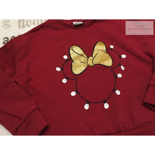 Mickey at George 5-6 év 110-116 cm bordó, Minnie mintás puha pamut lány felső/ pulóver újszerű,hibátlan