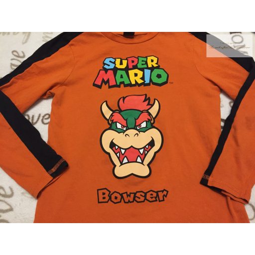 George 8-9 év 128 -134 -cm  fekete - narancssárga, Super Mario feliratos pamut fiú felső- újszerű,hibátlan