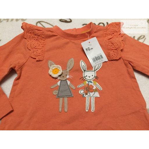 Mothercare 9-12 hó 80 cm vállán madeirás,nyuszi  mintás pamut lány felső -új, címkés