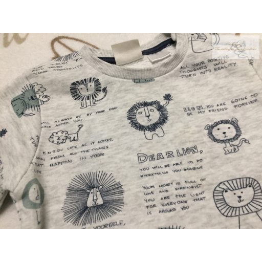 Zara 9-12 hó 80 cm szürke, oroszlán fej mintás pamut fiú  felső - újszerű,hibátlan
