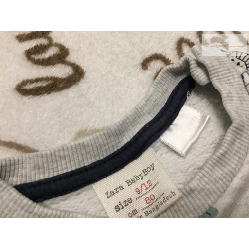 Zara 9-12 hó 80 cm szürke, oroszlán fej mintás pamut fiú  felső - újszerű,hibátlan