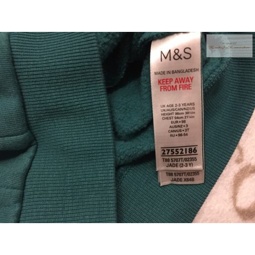 M§S 2 - 3 év 92-98 cm zöld , színes mintás puha pamut fiú kapucnis felső/ pulóver - újszerű,hibátlan