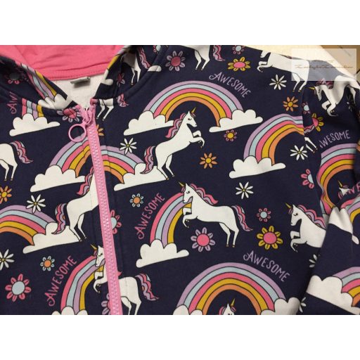 TU 11 év 146 cm kék, színes unikornis-szivárvány mintás pamut lány felső/ pulóver - újszerű,hibátlan