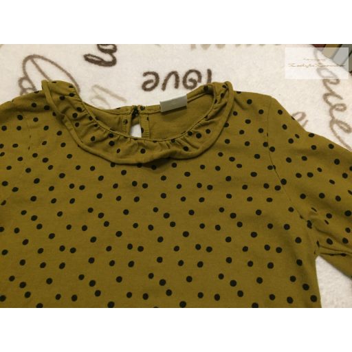 Next 5 -6 év 116 cm khaki, fekete pöttyös, galléros pamut lány felső újszerű,hibátlan