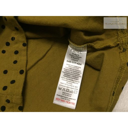 Next 5 -6 év 116 cm khaki, fekete pöttyös, galléros pamut lány felső újszerű,hibátlan