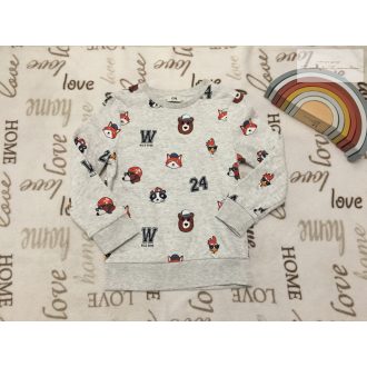   C§A 7 év 122 cm szürke, állat fej mintás pamut fiú felső / pulóver - újszerű,hibátlan