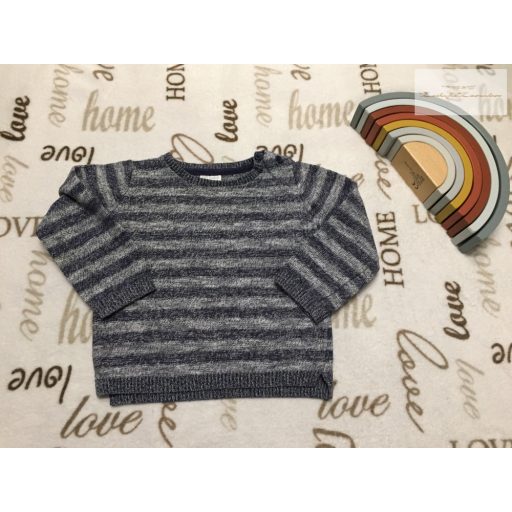 F§F 12  - 18 hó 80-86  cm kék csíkos vékony kötött fiú  felső - újszerű, hibátlan