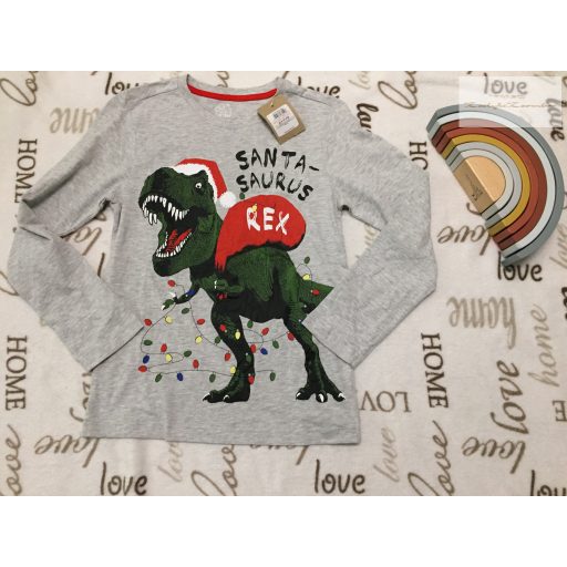 Nutmeg 10-11 év 140-146 cm szürke, karácsonyi dinó mintás pamut fiú felső - új, címkés