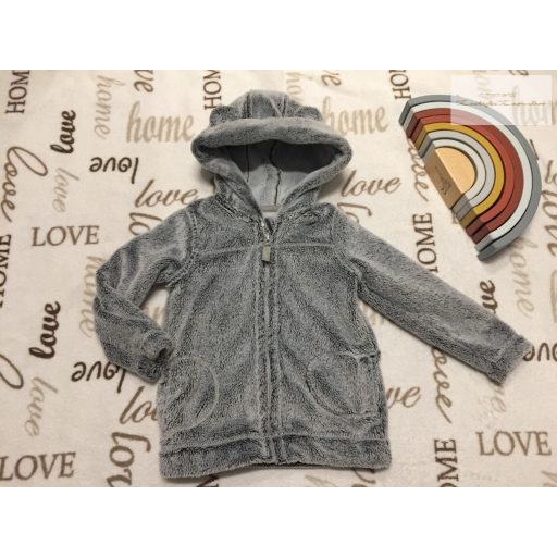 George 18  - 24 hó  86 - 92 cm szürke, puha szőrös kapucnis-cipzáros fiú felső/ pulóver - újszerű,hibátlan