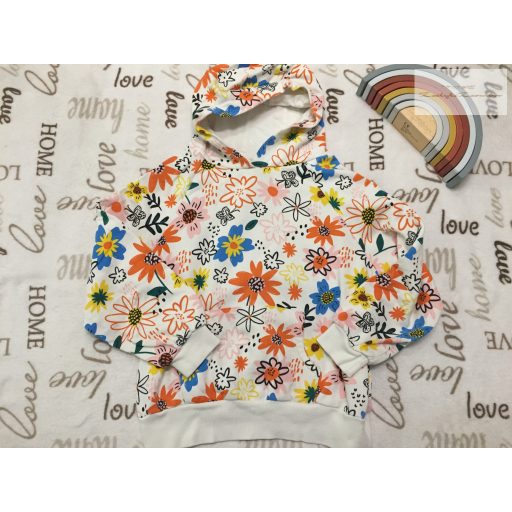 Next 12 év 152 cm fehér, színes virágmintás pamut lány kapucnis felső / pulóver  újszerű,hibátlan