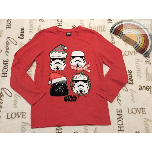 George 11-12 év 146-152 cm piros, karácsonyi Star Wars - mintás pamut fiú felső- újszerű,hibátlan