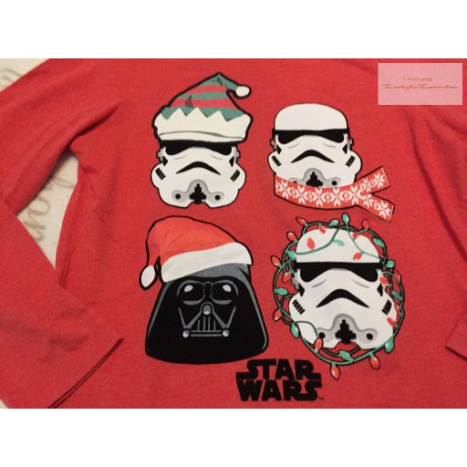 George 11-12 év 146-152 cm piros, karácsonyi Star Wars - mintás pamut fiú felső- újszerű,hibátlan