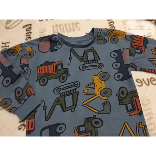 Matalan 5-6 év 110-116 cm kék, színes munkagép mintás pamut fiú felső/ pulóver újszerű,hibátlan