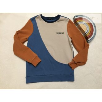   George 10-11 év 140-146 cm barna- -bézs-kék  pamut fiú felső/ pulóver - újszerű,hibátlan