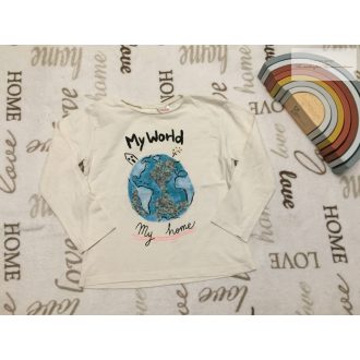   Zara 3-4 év 104 cm My World feliratos-Föld  mintás pamut lány felső- újszerű,hibátlan