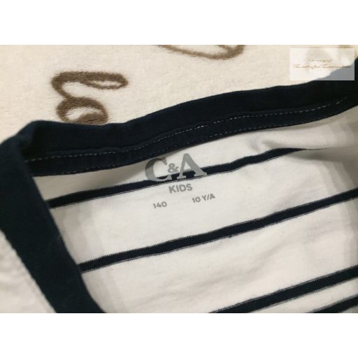 C§A 10 év 140 cm kék - fehér csíkos pamut fiú felső - újszerű,hibátlan