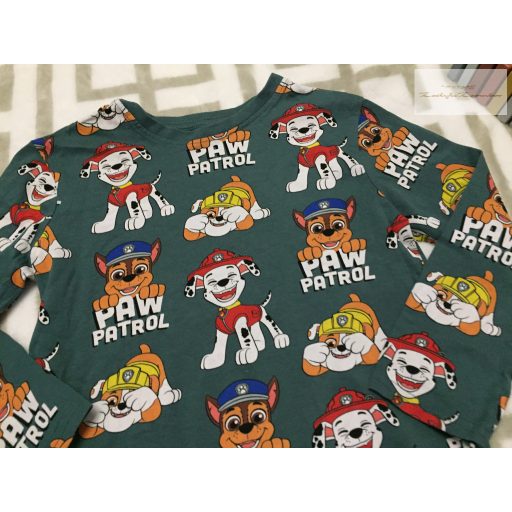 Paw Patrol 5-6 év 110- 116 cm zöld, Chase-Marshall-Rubble mintás pamut fiú felső újszerű,hibátlan -Mancs Őrjárat
