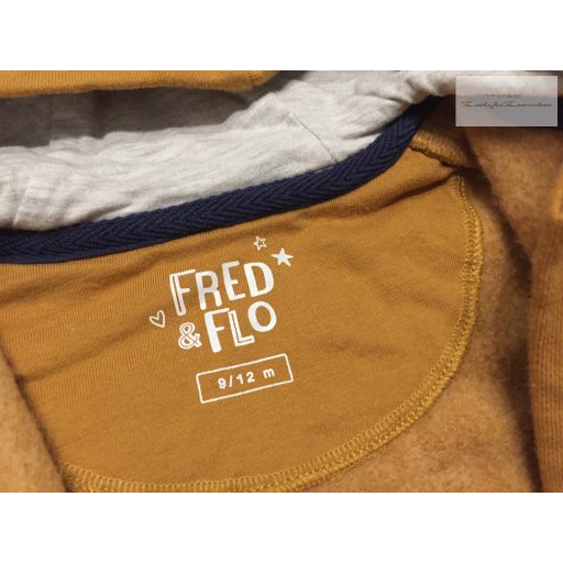 Fred§Flo 9-12 hó 74-80 cm mustársárga, apró dinó mintás puha pamut fiú felső/ pulóvert-újszerű,hibátlan
