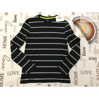   M§S 11-12 év 152 cm fekete-szürke-fehér csíkos pamut fiú felső új, címkés