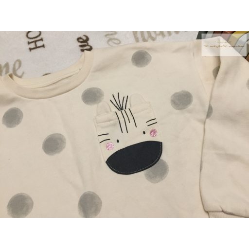 George 7-8 év 122-128 cm bézs, pöttyös, zebra fej mintás vastagabb pamut lány felső/ pulóver  -  új, csak lecímkézve