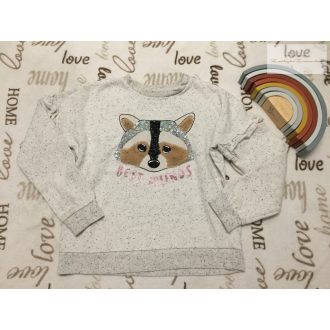   C§A 11-12 év 146-152 cm szürke mosómaci fej mintás puha pamut lány felső/ pulóver - újszerű,hibátlan