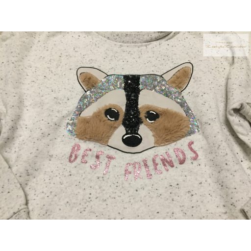 C§A 11-12 év 146-152 cm szürke mosómaci fej mintás puha pamut lány felső/ pulóver - újszerű,hibátlan