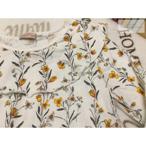 Next 10 év 140 cm  fehér, galléros, sárga virágmintás pamut lány felső- újszerű,hibátlan